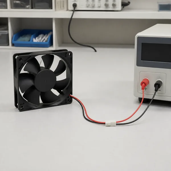 Two-wire DC fan connected to a regulated power supply