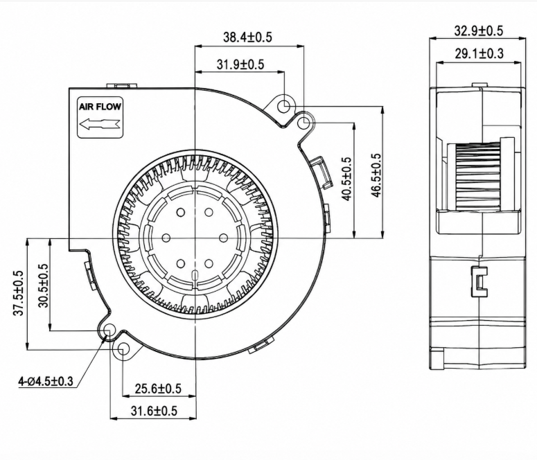 DC9733 97x94x33mm centrifugal blower fan dimension drawing