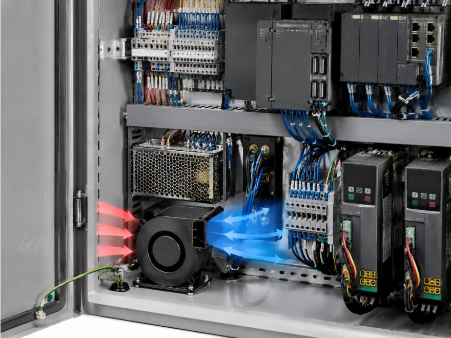 DC9733 blower fan cooling industrial control cabinets and power distribution enclosures
