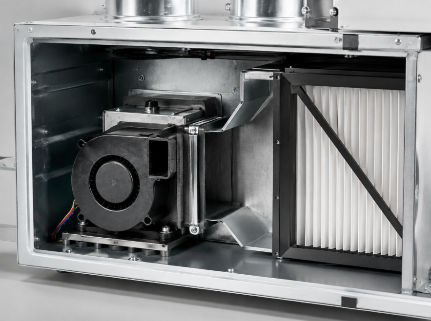 DC9733 blower fan used in compact air handling and filtration equipment