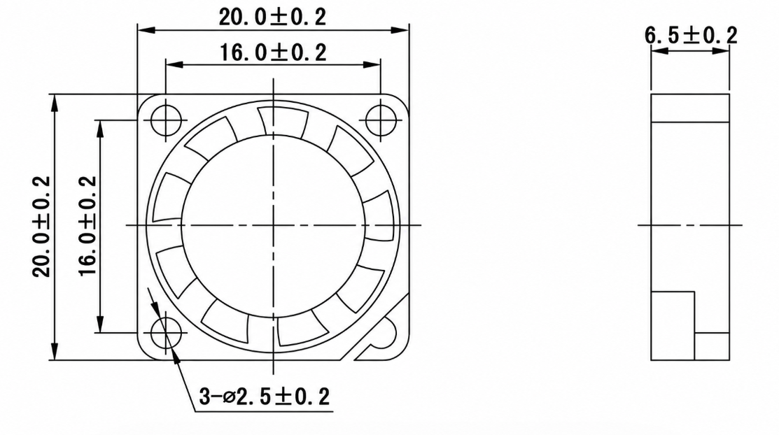 YCCFAN DC2006 Micro DC Cooling Fan Dimension Drawing YCCFAN DC2006 micro DC cooling fan dimension drawing