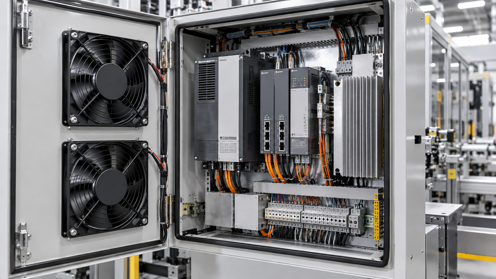 DC axial fans cooling industrial controllers and drives