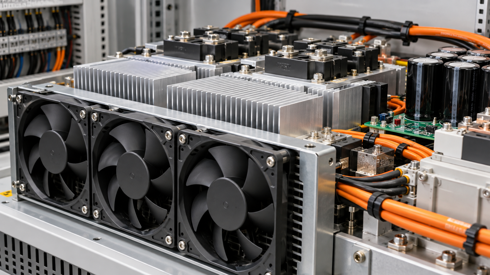 DC fans and heat sinks cooling power electronic components