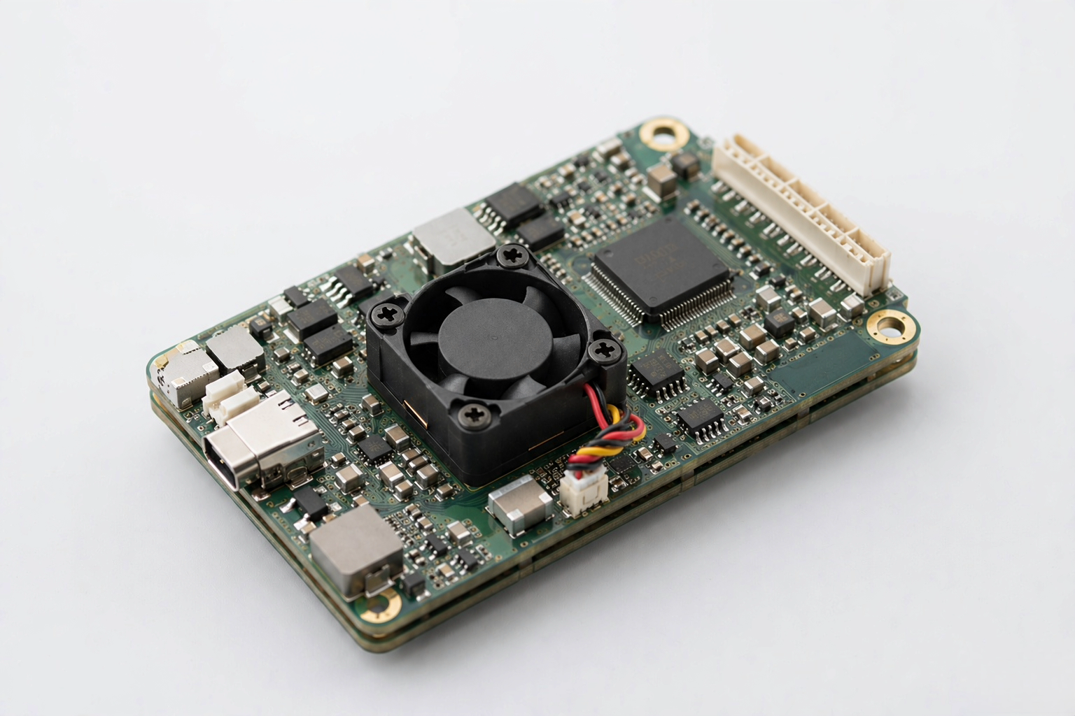 24V DC axial cooling fan cooling a compact electronic device