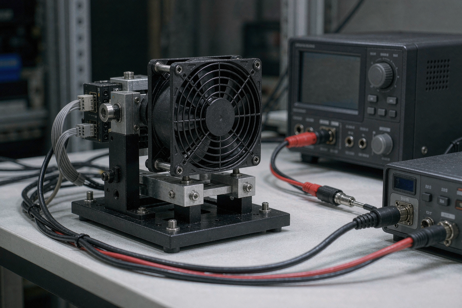 OEM validation of a 24V DC cooling fan on a test bench